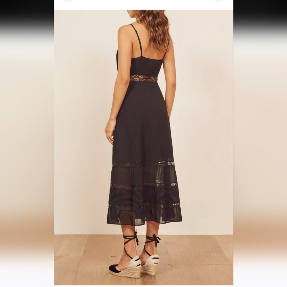 Reformation Black Midi Dress with Lace Insets - Picture 3 of 9